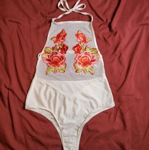 Floral mesh top swimsuit